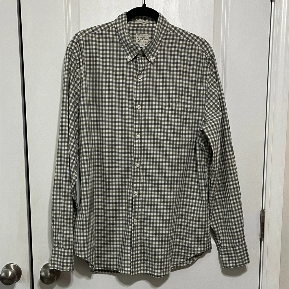 J. Crew Stretch Secret Wash Organic Cotton Poplin Shirt Sz Large